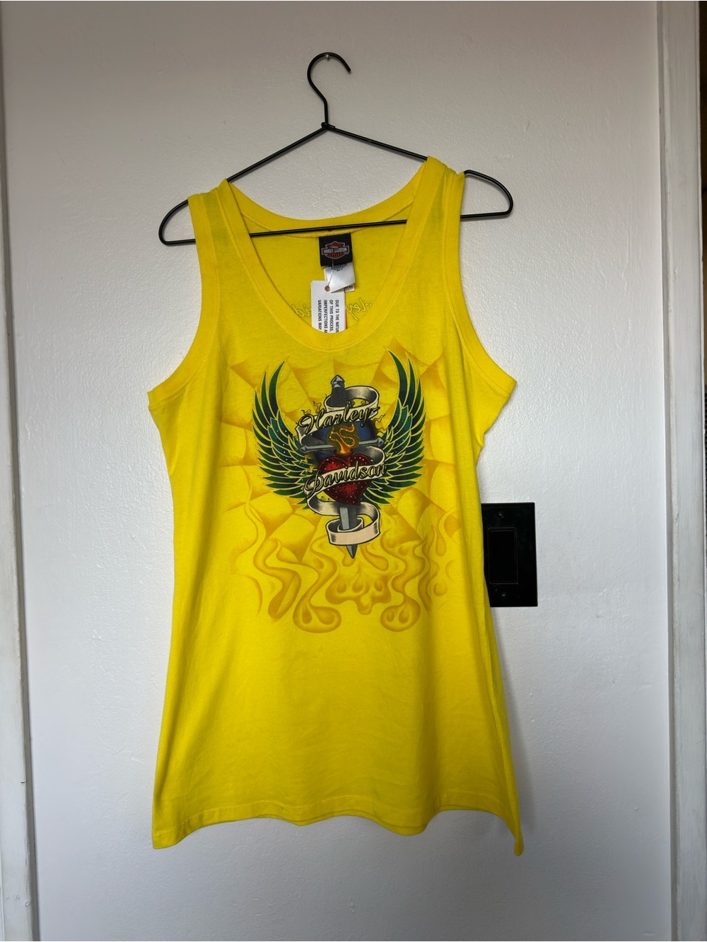 Harley-Davidson of the Kootenays Women's Yellow Graphic Tank Top size 1X NWT